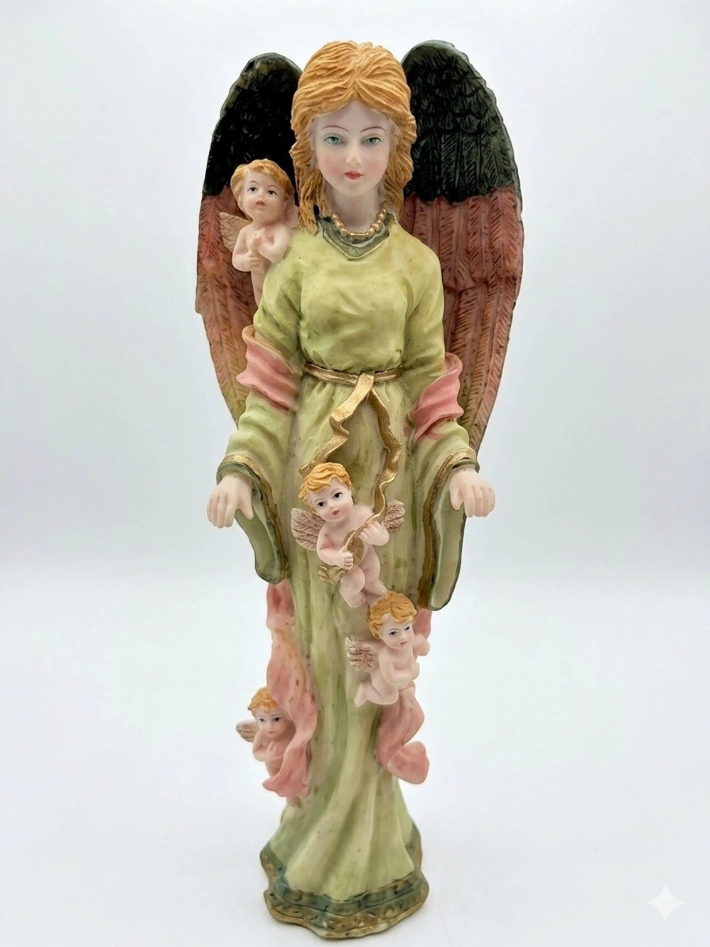 Vintage 1996 TMD Designs Angel with Cherubs Resin Figurine 11" In Box